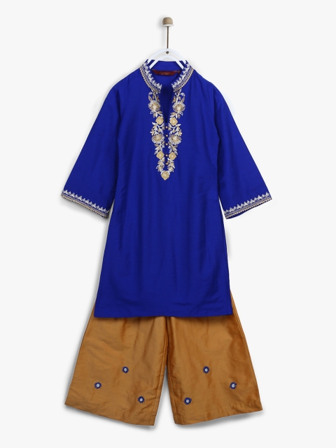 

Sangria Girls Blue & Brown Embroidered Kurta with Palazzos