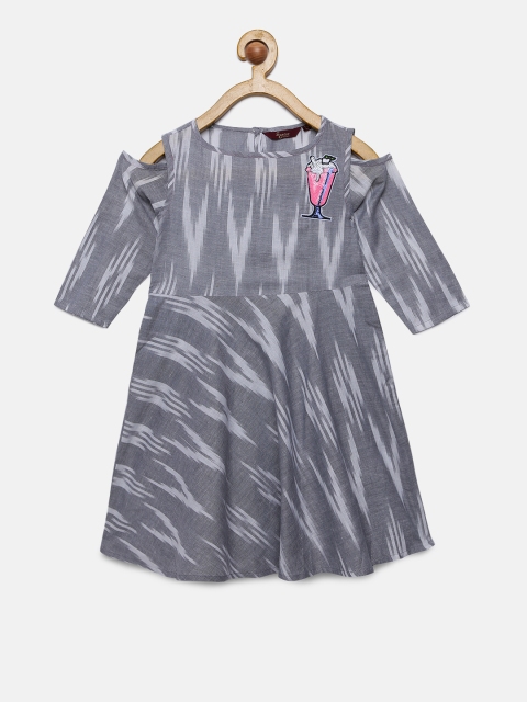 

Sangria Girls Grey Printed Fit and Flare Dress