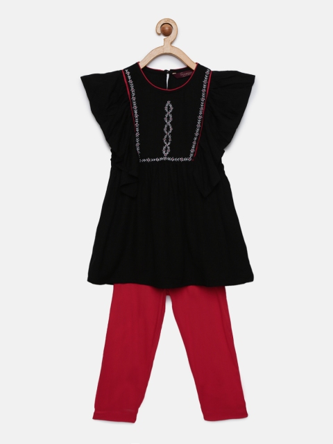

Sangria Girls Black & Red Self Design Top with Pyjamas