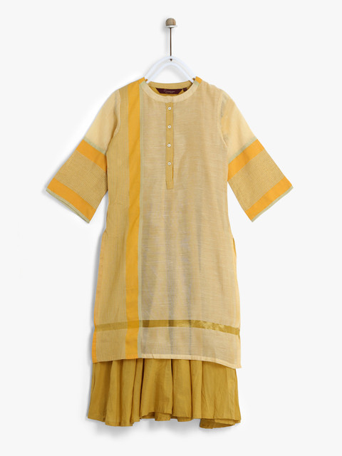 

Sangria Girls Yellow Solid Straight Layered Kurta