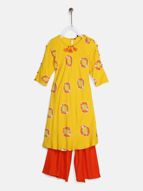 

Sangria Girls Mustard Yellow & Red Printed Kurta with Palazzos