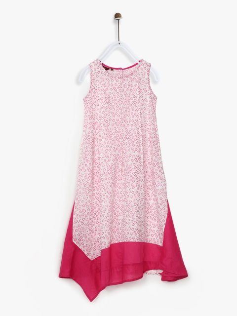 

Sangria Girls Pink & White Floral Print Asymmetric A-Line Dress