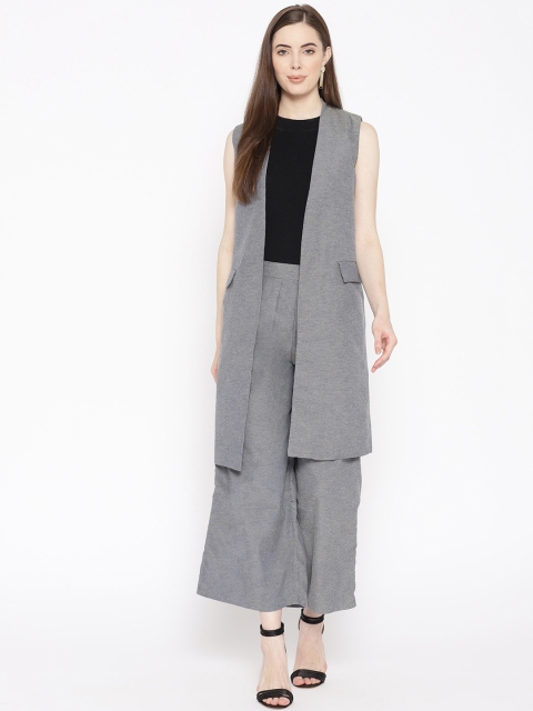 

Miss Bennett Women Grey Solid Coat with Trousers