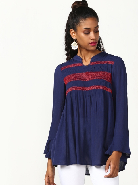 

Miss Bennett Women Navy Blue Smocked A-Line Top