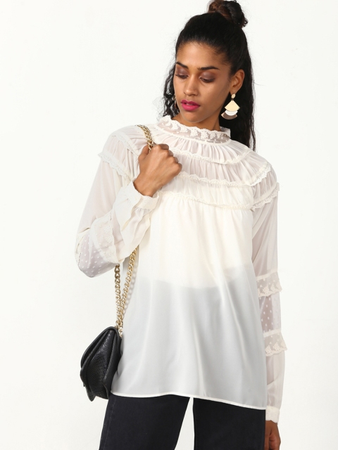 

Miss Bennett Women Off-White Solid A-Line Top