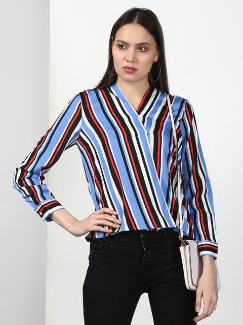 

Miss Bennett Women Blue & Black Striped Wrap Top