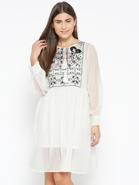 

Miss Bennett Women White & Black Embroidered Detail A-Line Dress