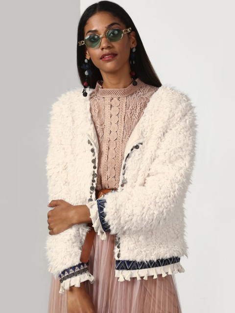 

Miss Bennett Women Off-White Solid Tailored Jacket