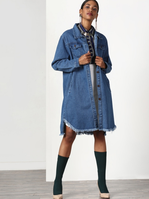 

Miss Bennett Women Blue Solid Denim Lightweight Longline Jacket
