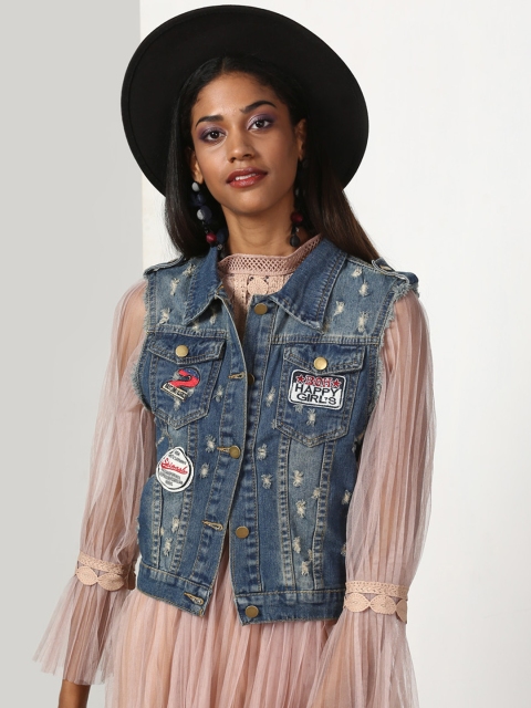 

Miss Bennett Women Blue Self Design Denim Jacket