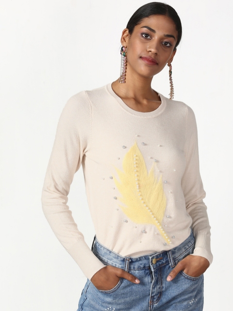 

Miss Bennett Women Off-White Self Design Pullover