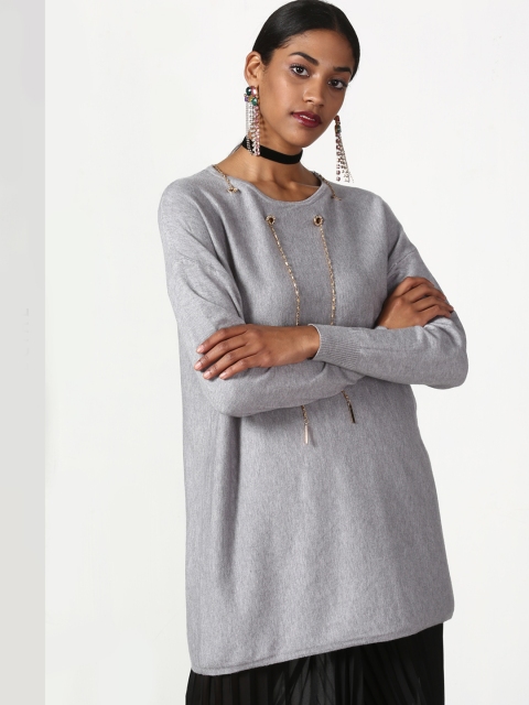 

Miss Bennett Women Grey Solid Longline Sweater