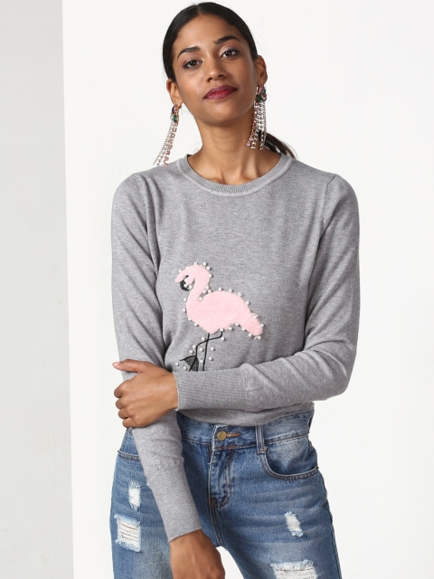 

Miss Bennett Women Grey Embellished Longline Sweater