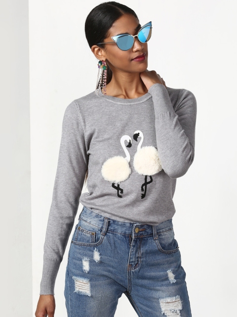 

Miss Bennett Women Grey Self-Design Sweater
