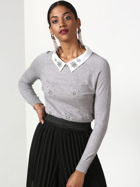 

Miss Bennett Women Grey Embellished Sweater