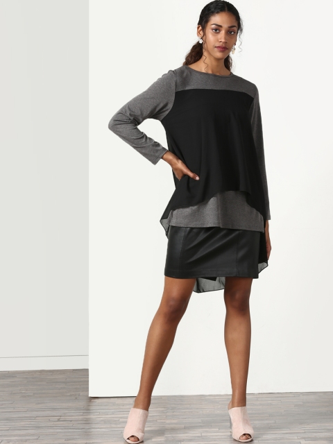 

Miss Bennett Women Grey Colourblocked Layered Sheath Dress