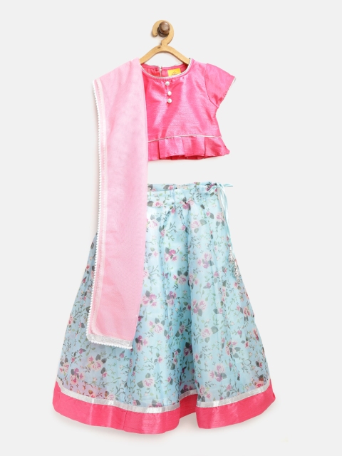 

612FEARLESS Girls Blue & Pink Ready to Wear Lehenga & Blouse with Dupatta