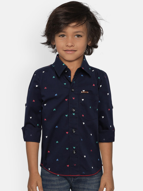 

612 league Boys Navy Blue Regular Fit Printed Casual Shirt