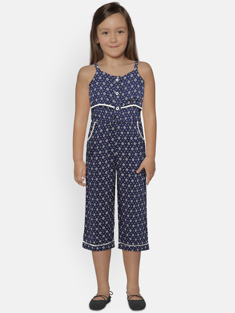 

612 league Girls Navy Blue & White Printed Basic Jumpsuit