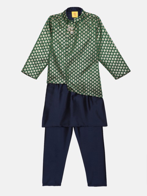

612 league Boys Green & Navy Blue Printed Kurta Set With Nehru Jacket