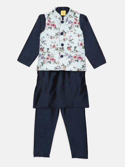 

612 league Boys Navy Blue Solid Kurta Set With Nehru Jacket