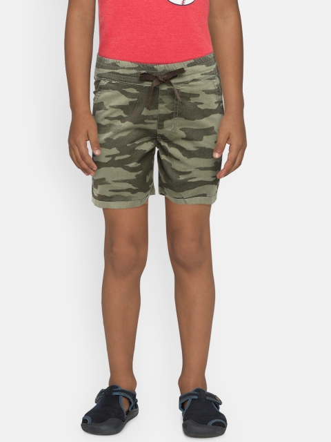 

612 league Boys Olive Green Camouflage Print Regular Shorts