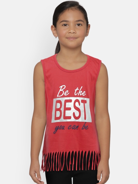 

612 league Girls Red Printed Pure Cotton Top