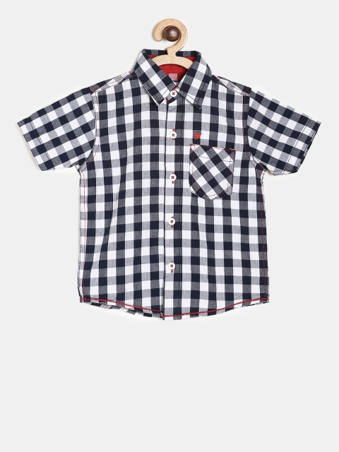 

612 league Boys Navy Blue & White Regular Fit Checked Casual Shirt