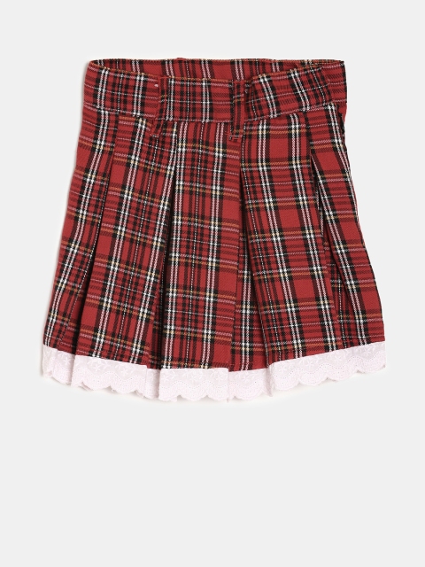 

612 league Girls Red & Black Checked Skorts