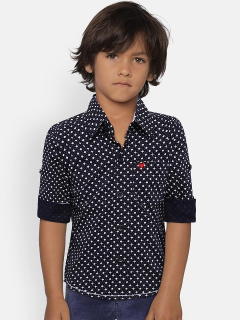 

612 league Boys Navy Blue & White Regular Fit Printed Casual Shirt