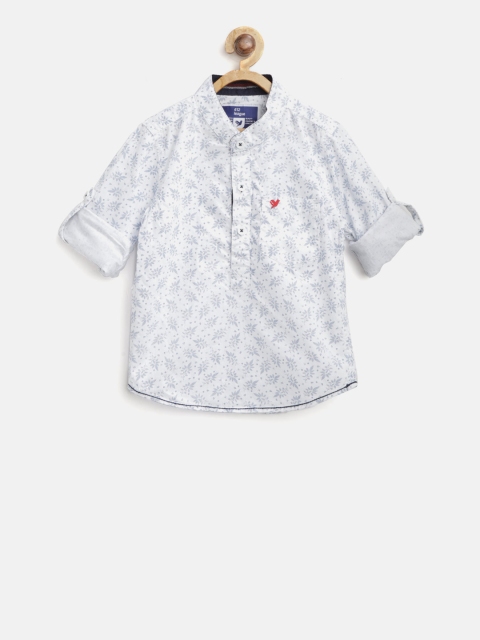 

612 league Boys White & Blue Regular Fit Printed Casual Shirt