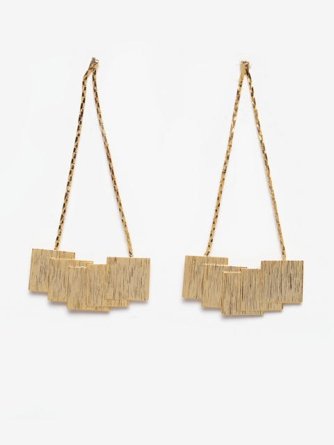 

SASSAFRAS Gold-Toned Contemporary Drop Earrings