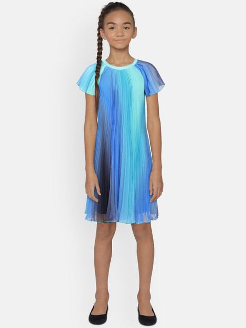 

United Colors of Benetton Girls Blue & Green Ombre Dyed A-Line Dress