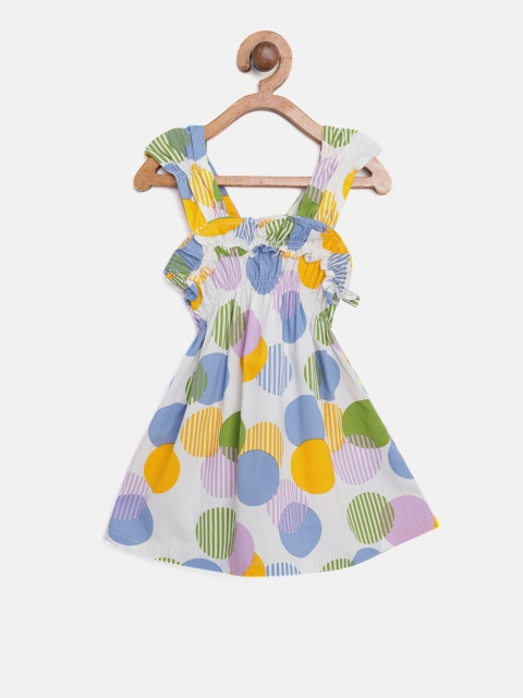 

United Colors of Benetton Girls White & Blue Printed Fit and Flare Dress