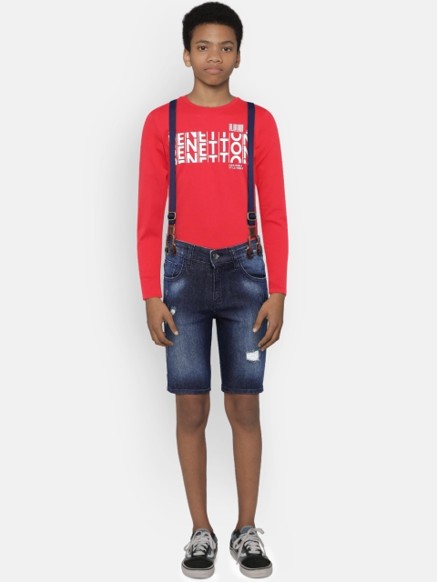 

United Colors of Benetton Boys Navy Washed Distressed Denim Shorts, Navy blue