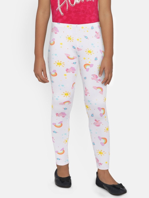 

United Colors of Benetton Girls White & Pink Printed Ankle-Length Leggings