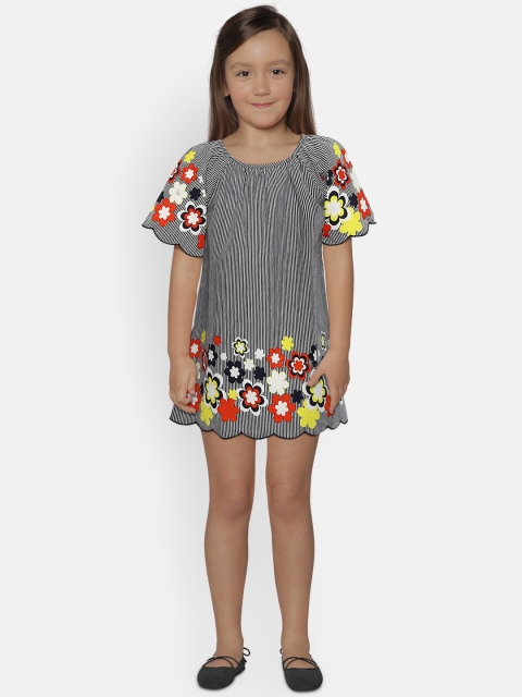 

United Colors of Benetton Girls Navy & White Striped A-Line Dress, Navy blue