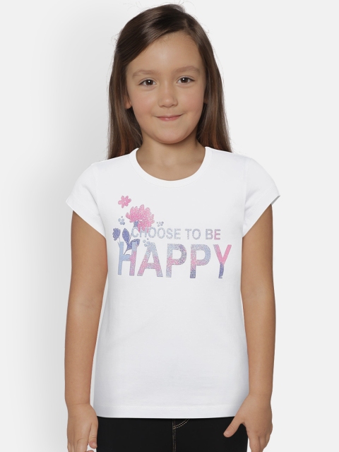 

United Colors of Benetton Girls White Printed Round Neck T-shirt