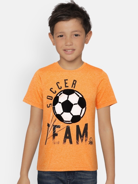 

United Colors of Benetton Boys Orange Printed Round Neck T-shirt
