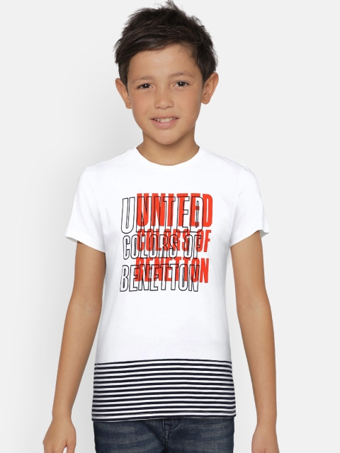 

United Colors of Benetton Boys White & Navy Printed Round Neck T-shirt