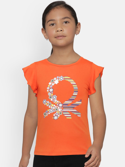 

United Colors of Benetton Girls Orange Printed Top