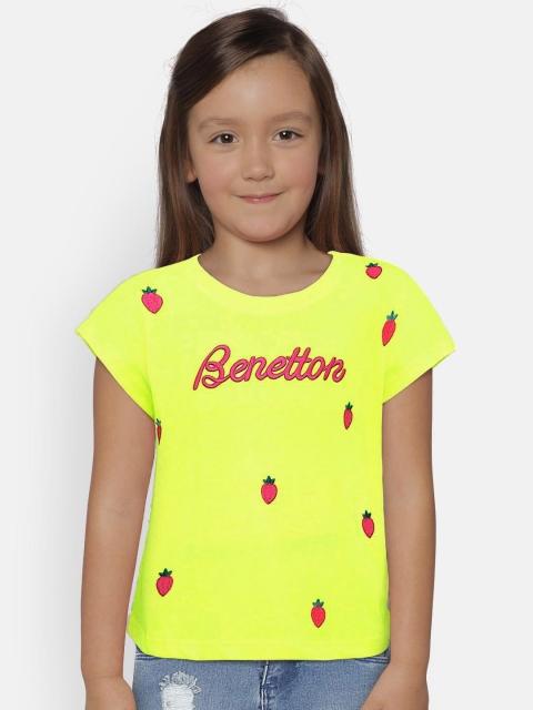 

United Colors of Benetton Girls Fluorescent Green Embroidered Top