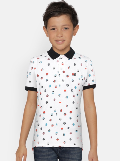 

United Colors of Benetton Boys White Printed Polo Collar T-shirt