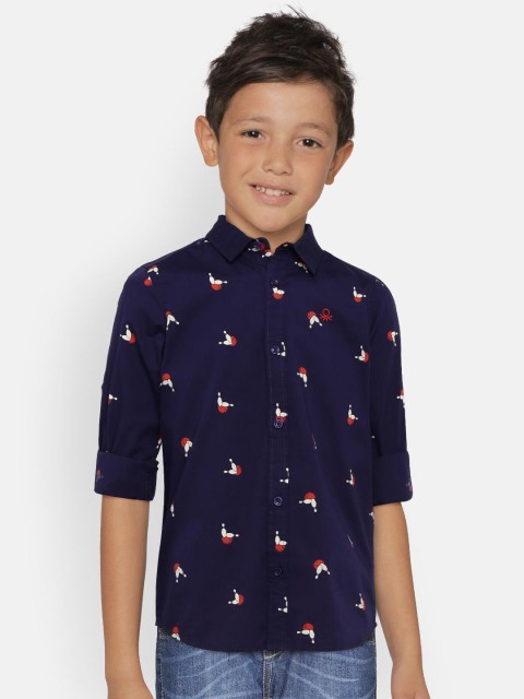 

United Colors of Benetton Boys Navy Blue & Red Regular Fit Printed Casual Shirt