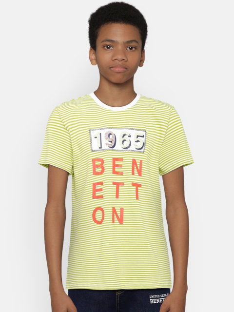

United Colors of Benetton Boys Lime Green & White Striped Round Neck T-shirt
