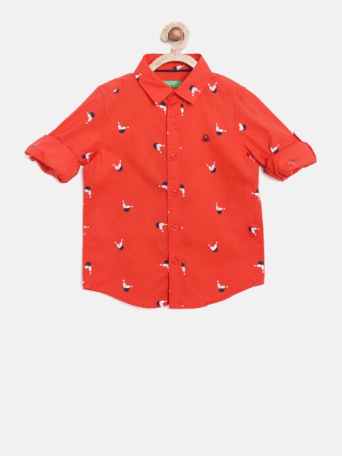 

United Colors of Benetton Boys Red Regular Fit Printed Casual Shirt