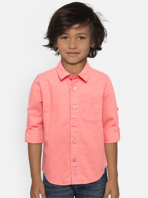 

United Colors of Benetton Boys Peach-Coloured Regular Fit Solid Casual Shirt