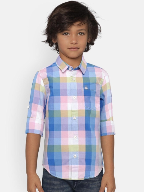

United Colors of Benetton Boys Blue & Pink Checked Casual Shirt