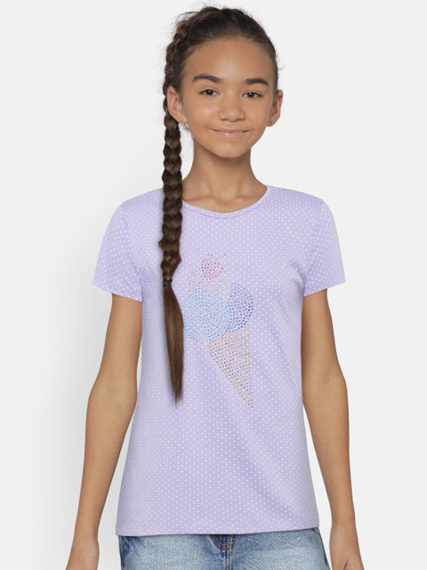 

United Colors of Benetton Girls Lavender & White Printed Round Neck T-shirt