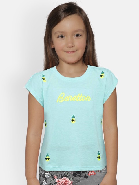 

United Colors of Benetton Girls Blue Embroidered Round Neck T-shirt